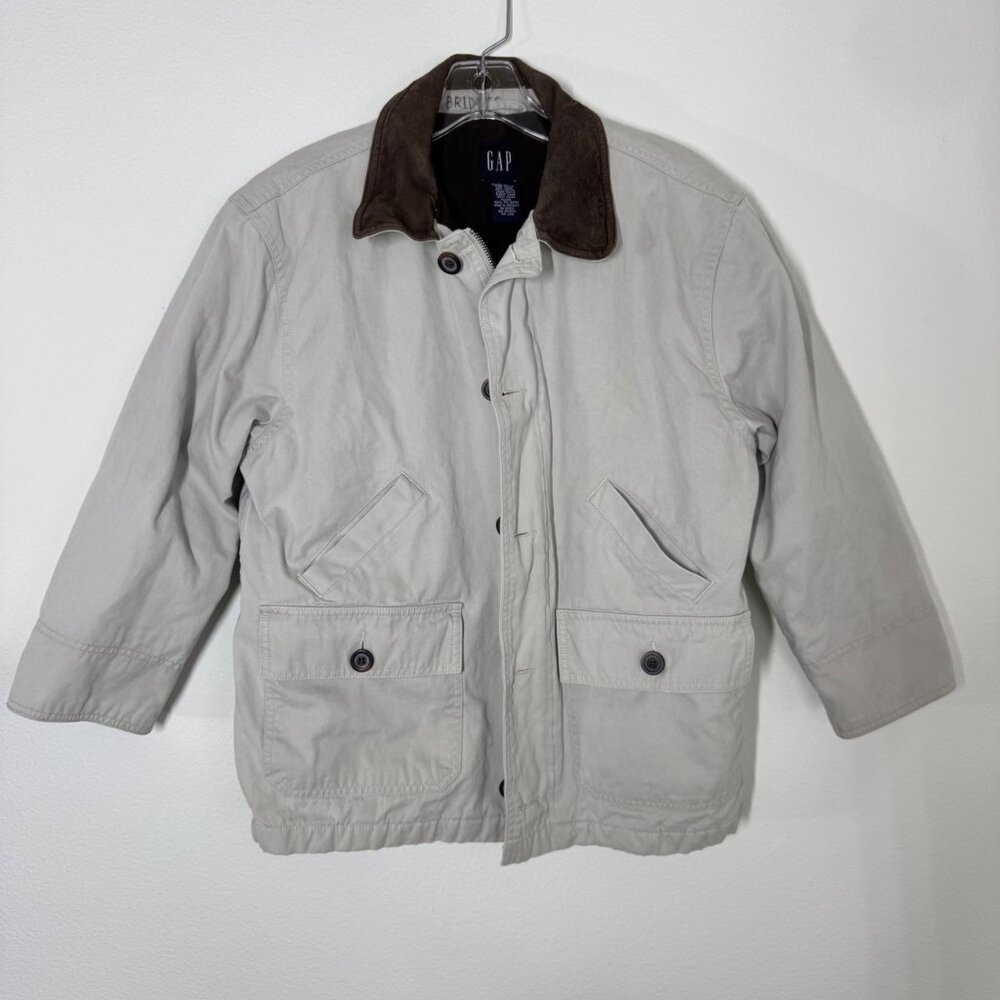Vintage Gap Barn Chore Jacket Kids Large Beige Lined Leather Collar